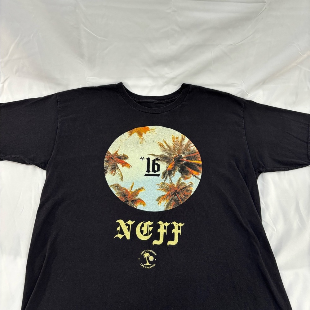 Neff Black Graphic T-Shirt with Palm Tree Design